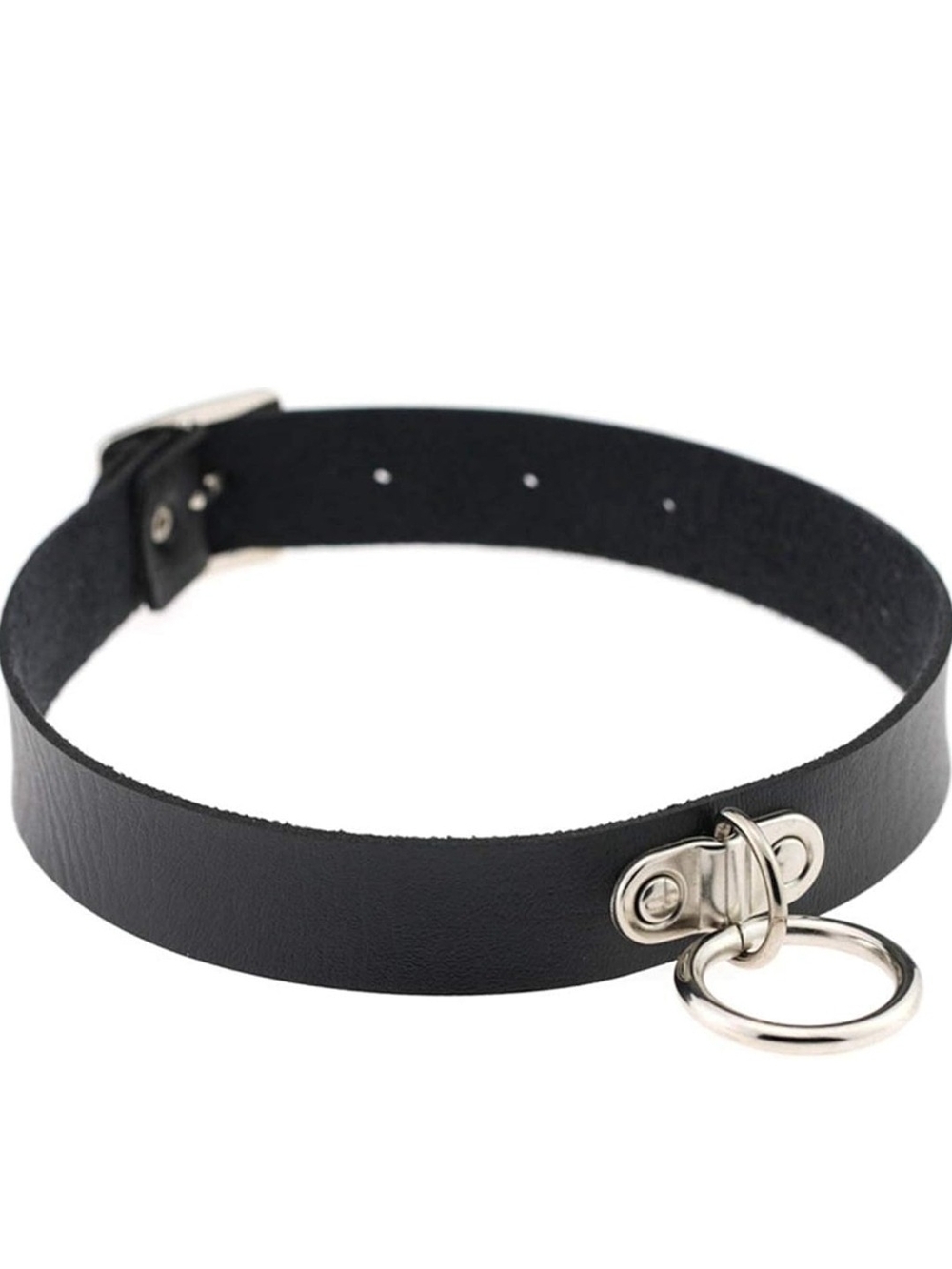 Black Faux Leather O-Ring Choker Necklace